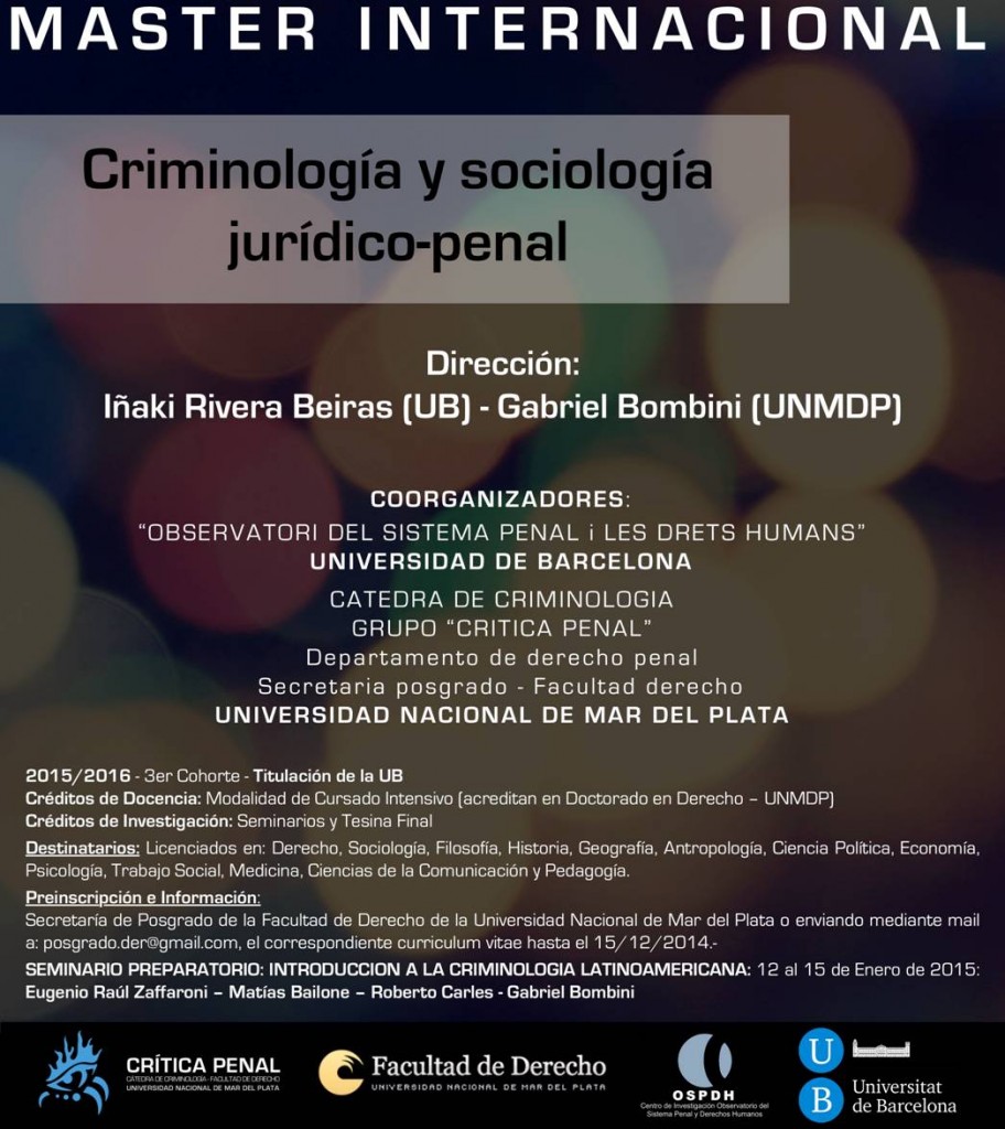 Master internacional. Criminología y sociología jurídico-penal. Universidad Nacional de Mar del Plata
